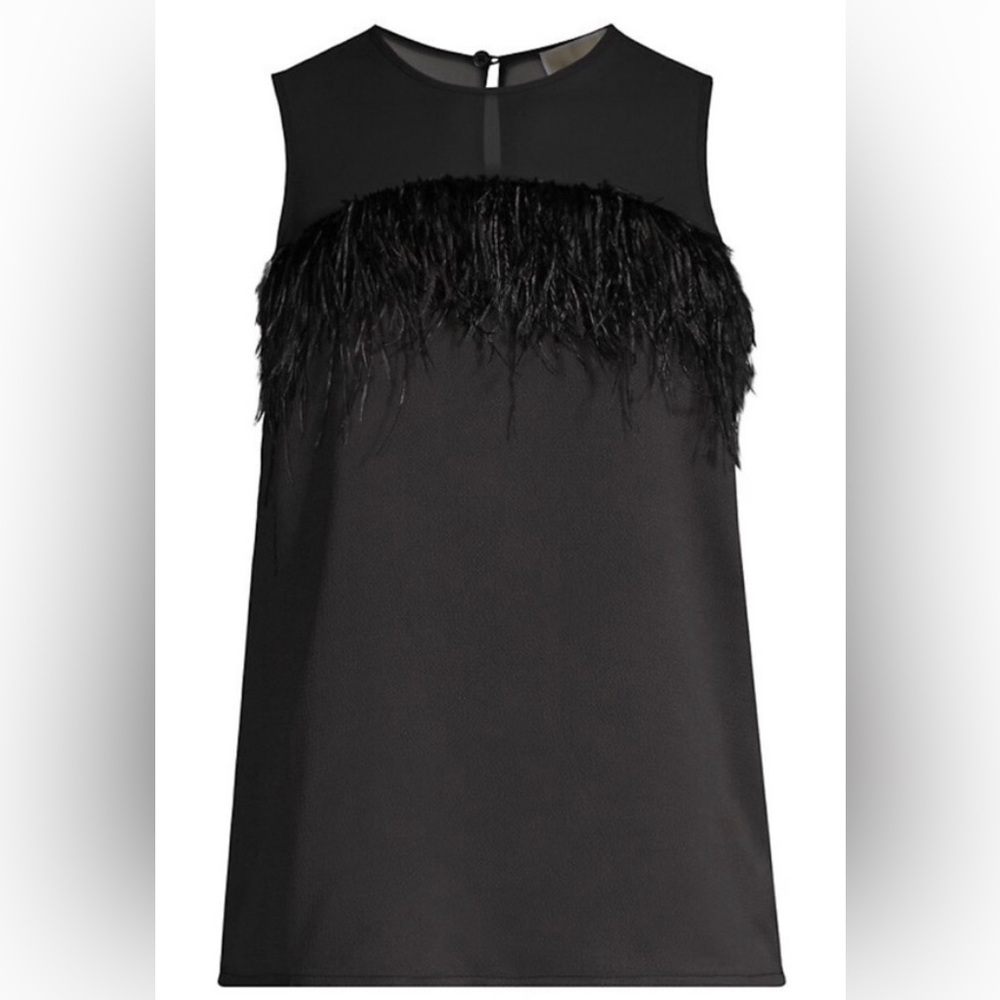 NWT Michael Kors Black Feather Trim Sleeveless Top Size S MSRP $125 - Picture 5 of 5